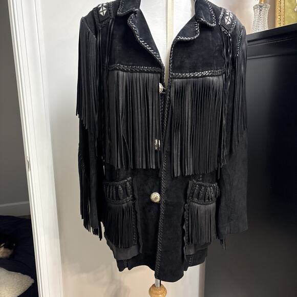 Echo Mountain Vintage Western Suede Fringe & Beaded Jacket Made in Mexico M40 - Picture 8 of 16